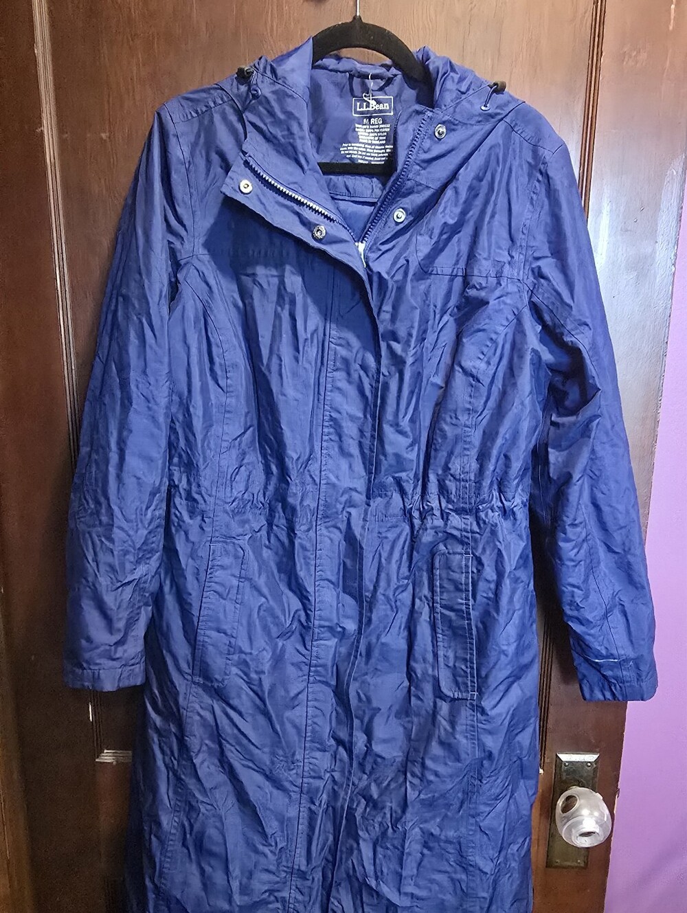 L.L. Bean Women's Royal Blue Hooded Rain Trench Coat